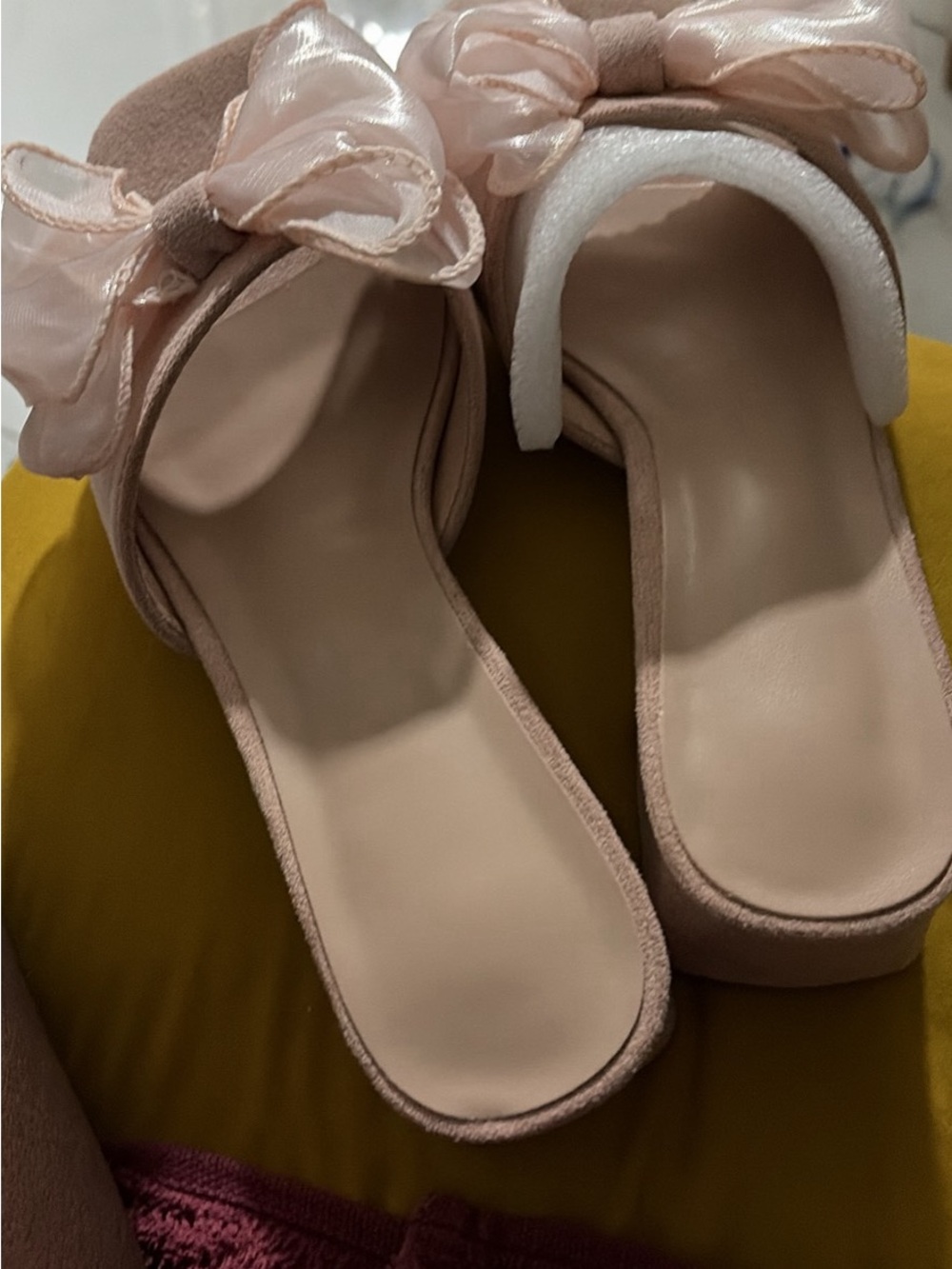 Women's Blush Pink Bow Slide Sandals